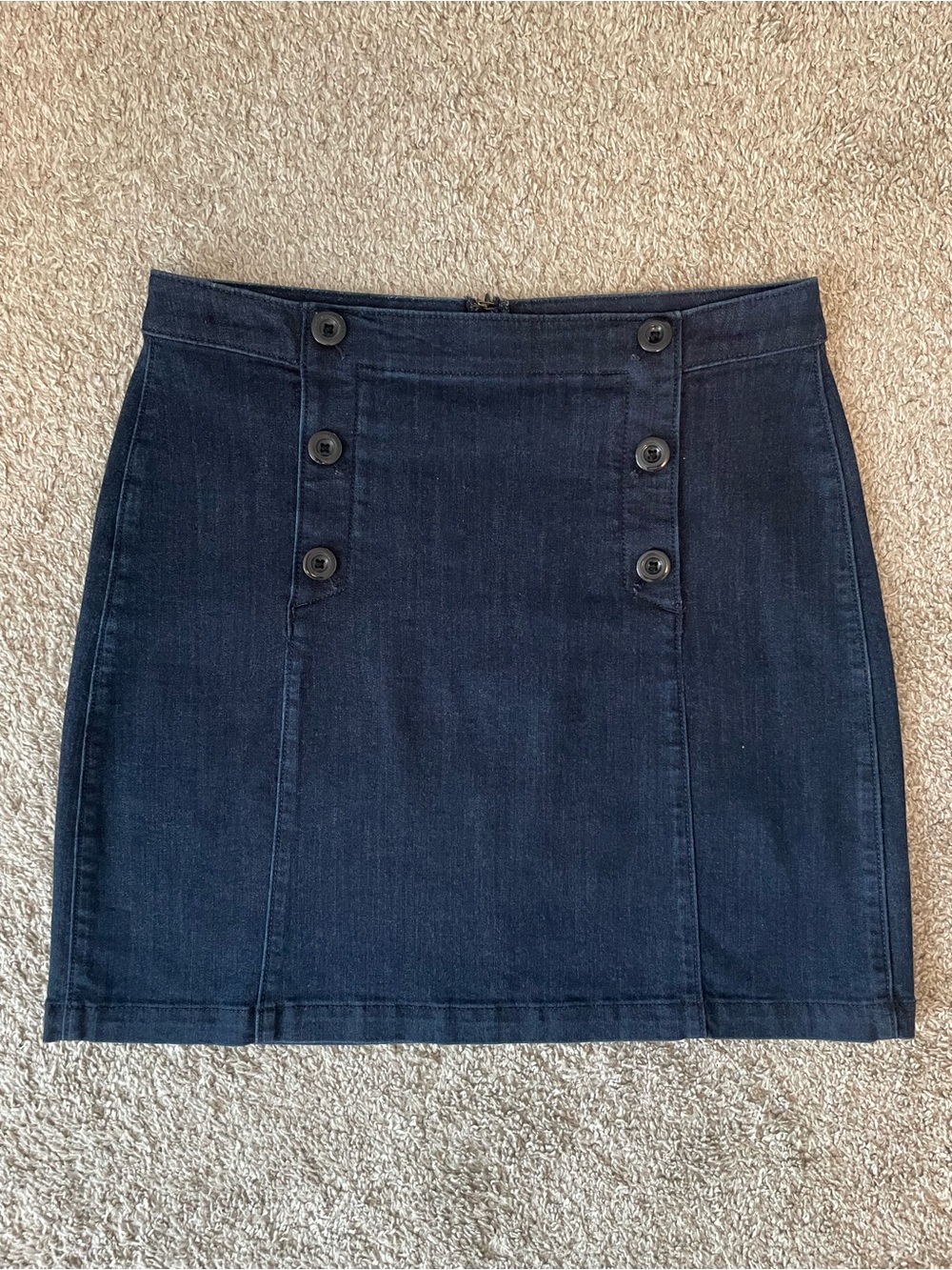 Dark Blue Denim Button-Front Skirt